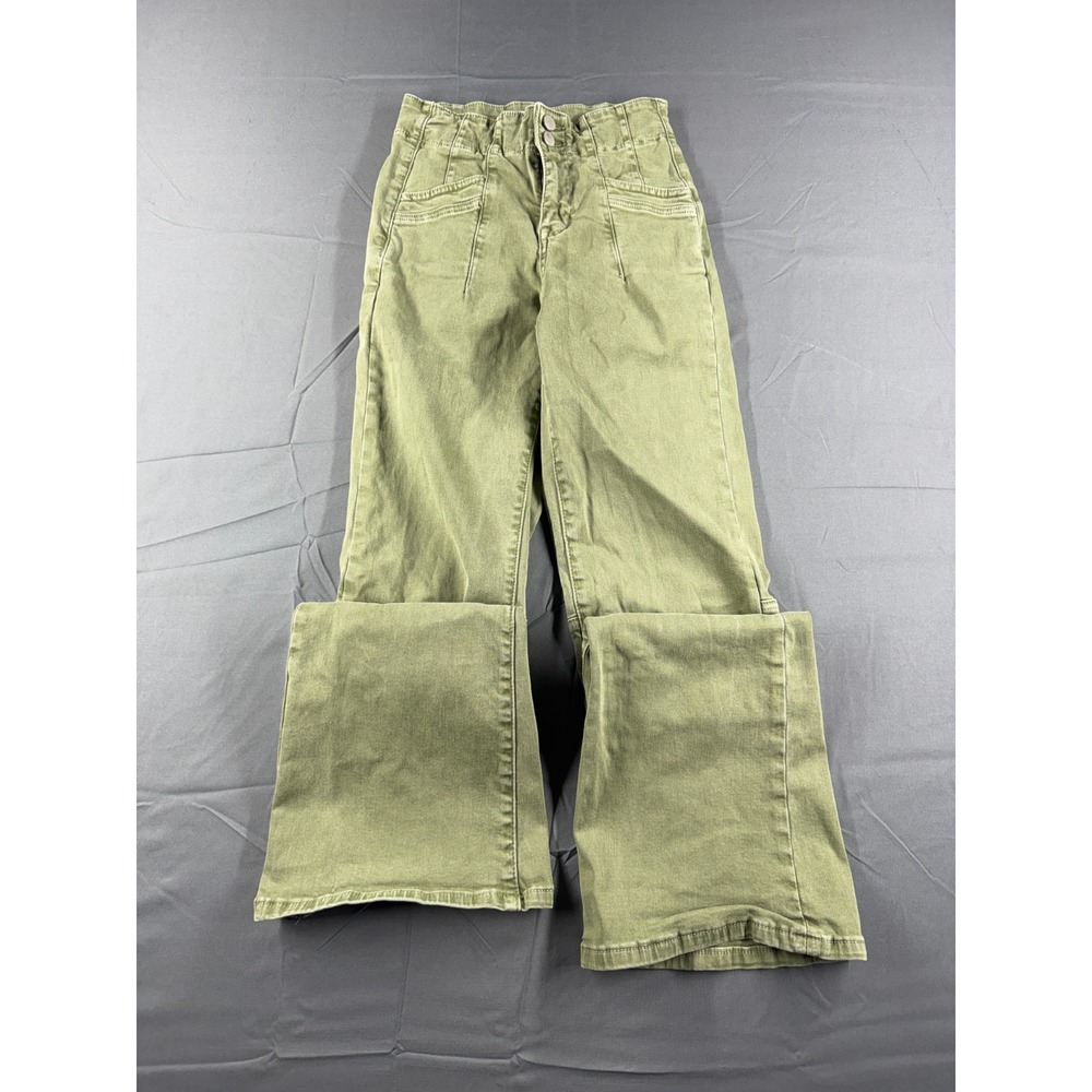 Altar'd State Womens Size 25 Olive Green High Rise Flare Jeans Stretch Wide Leg